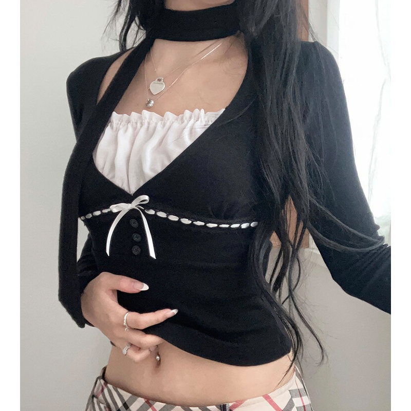 ANGELNUMBER555蕾丝方领长袖T恤