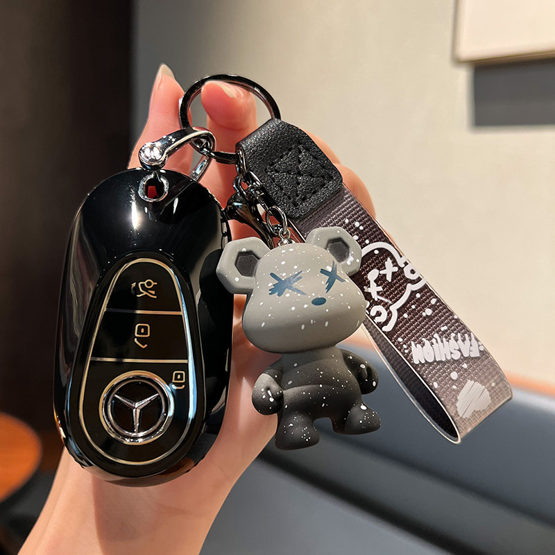 适用于奔驰E级GLC300C级C260C200车EQE350SUV500车钥匙包保护套扣