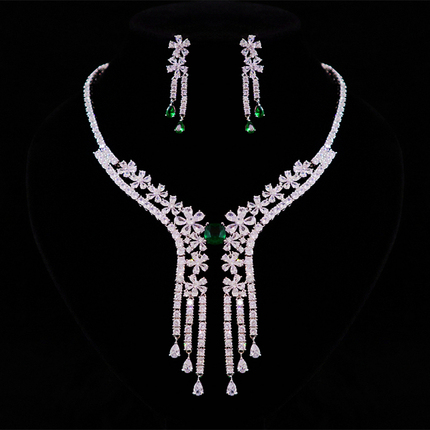 High-End Jewelry, Light Luxury Tassel Zircon Necklace and Earrings Set, Bridal Wedding Dress Accessories, Wedding Photography