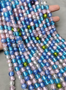 s86 10mm混色银箔琉璃珠随机一条