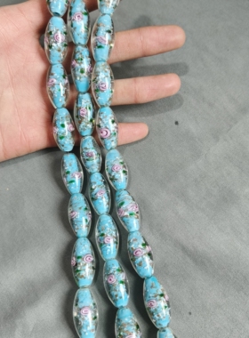 s28 14x28mm蓝色印花琉璃珠一条