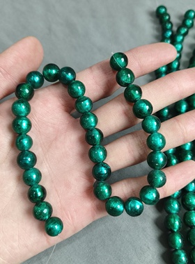 s183 10mm绿色银箔琉璃珠一条