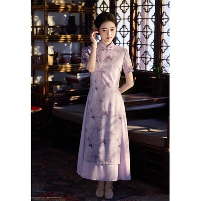紫色旗袍妈妈婚宴礼服新中式喜婆婆婚宴装平时可穿夏季年轻婚礼服