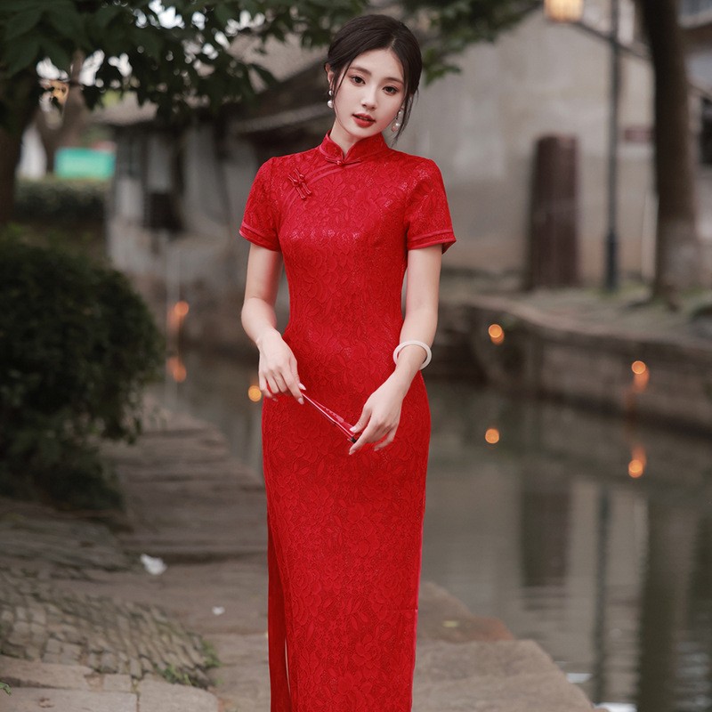 外嫁女回娘家服装女红色中国红礼仪旗袍迎宾小姐服酒店接待工作服