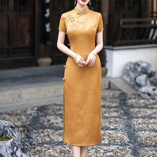 金黄色旗袍2025新款女夏季新中式改良连衣裙妈妈国风气质年轻提花