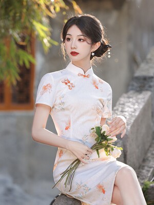 高考旗袍锦鲤折桂2025新款夏季送考旗开得胜年轻款新中式日常可穿