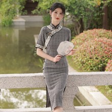 灰色旗袍复古民国风2025年新款京派新中式中年传统版秋小个子妈妈