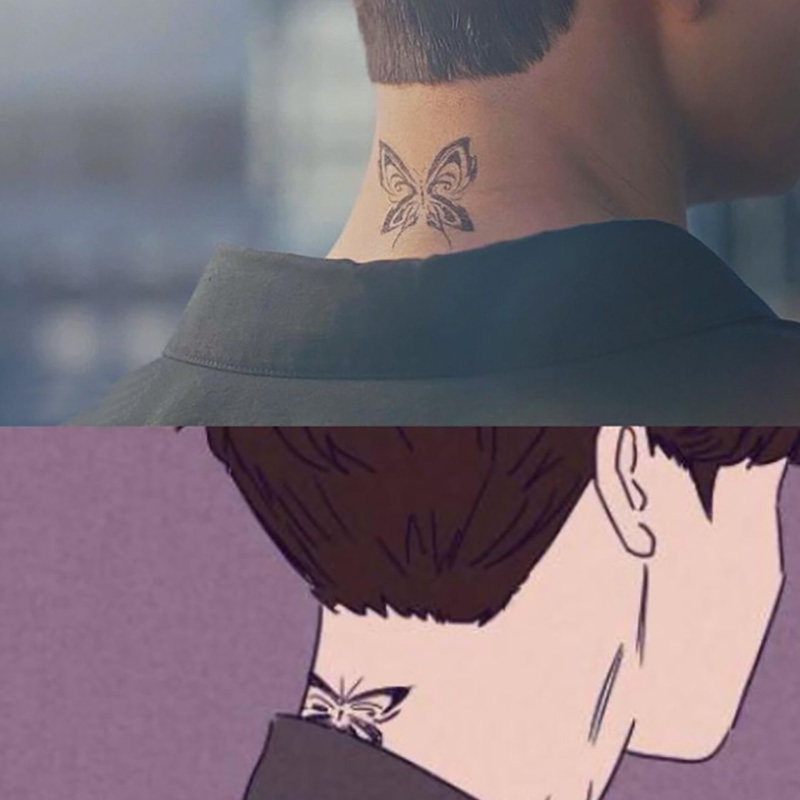 草本纹身贴半永久《无法抗拒的他》宋江后颈蝴蝶仿真刺青果汁贴纸