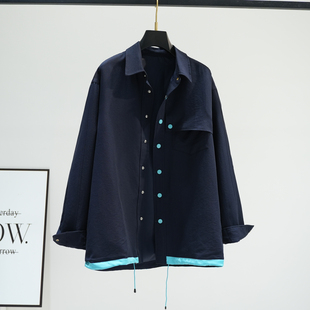 减龄中长款 韩版 百搭宽松时尚 薄款 上衣 撞色拼接休闲外套女2026春季