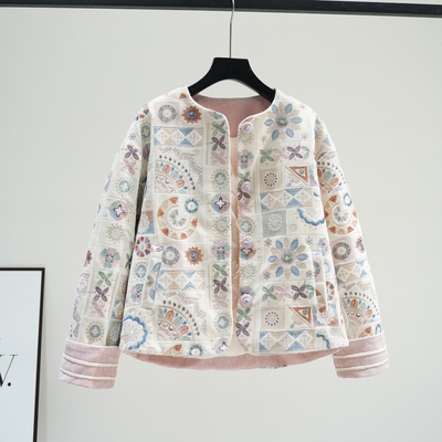 重工丝绒绣花国风羽绒服女超好看新中式短款90白鸭绒外套2025冬季