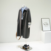 韩系高级感超好看宽松大衣外套潮 新品 深灰色中长款 风衣女2025秋季