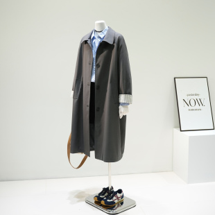 韩系高级感超好看宽松大衣外套潮 新品 深灰色中长款 风衣女2025秋季