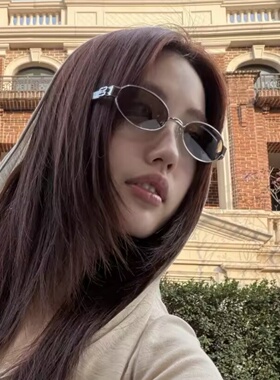 韩版辣妹Y2K复古老钱风墨镜男女个性椭圆金属高级感防晒太阳眼镜