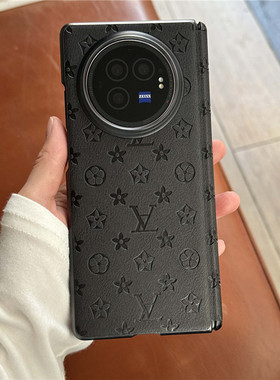 适用vivoxfold3手机壳折叠屏大牌印花壳vivo x fold3外壳素皮后盖中轴全包铰链超薄xfold5保护套高级感xflod3