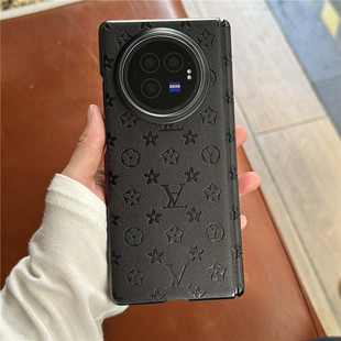 适用vivoxfold3手机壳折叠屏大牌印花壳vivo x fold3外壳素皮后盖中轴全包铰链超薄xfold5保护套高级感xflod3
