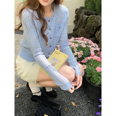 3thMorning伯利兹日刊慵懒随性韩系小口袋圆领麻花针织开衫ZY4107