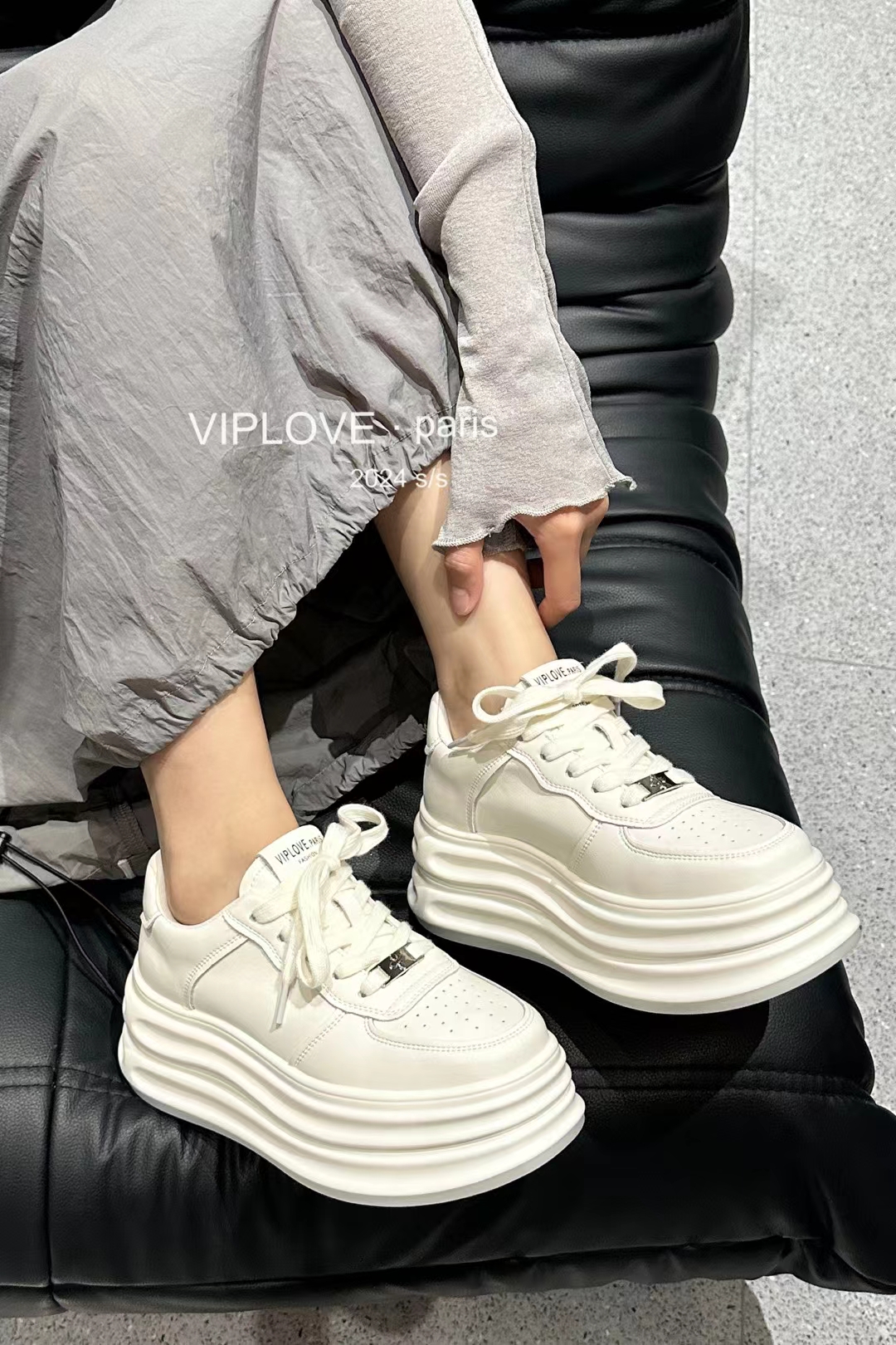 断码特惠VIPLOVE厚底真皮休闲鞋小白鞋女鞋2025春季百搭舒适爵士