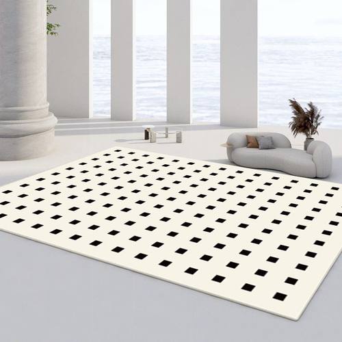 黑棋盘格子客厅地毯现代简约仿羊绒地毯卧室书房沙发茶几地毯家用
