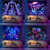 房间装 饰荧光挂毯黑光宇航员段时隧道酷炫海报彩色背挂布材质可选