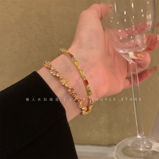 韩系爆款超闪彩色锆石手链女轻奢小众精致高级感手环网红同款手饰