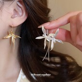 新中式 耳饰 耳挂夸张耳环高级感简约新款 鸢尾花朵耳钩复古个性 时尚