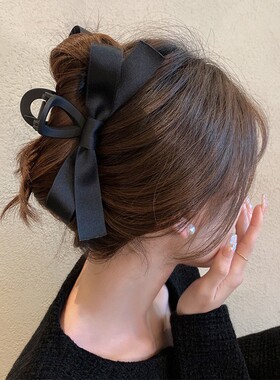赫本风黑色蝴蝶结抓夹女大