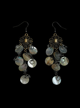 古着vintage复古Ethnic style seashells贝壳耳饰女