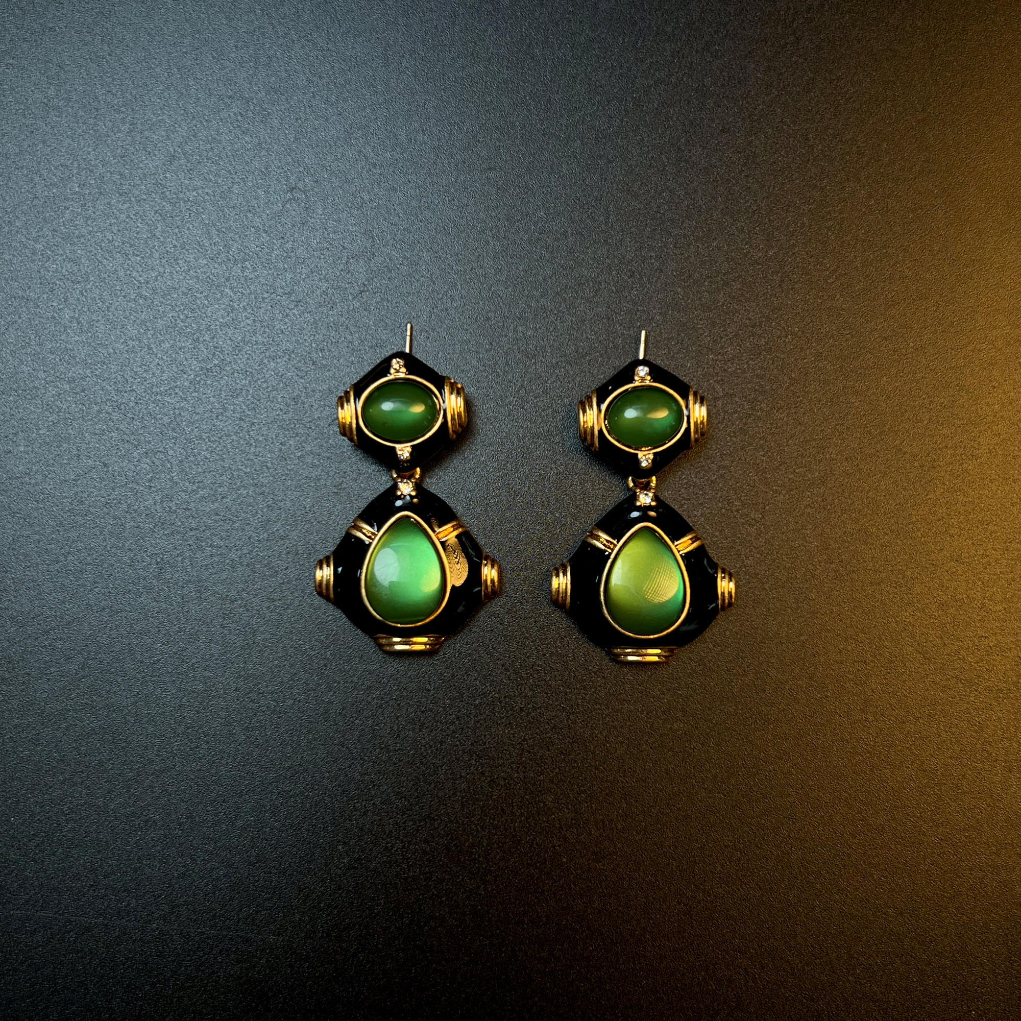 古着vintage复古Emerald geometric teardrop绿色耳环耳饰