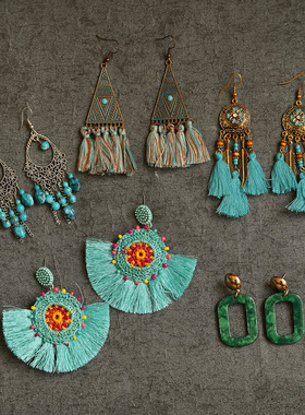 波西米亚风民族手工耳环女复古流苏耳饰小众个性长款