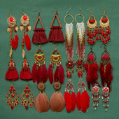 海边复古民族风红色流苏异风情耳饰大理穿搭云南旅游波西米亚耳环