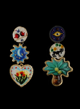 复古Vintage古着 Bohemia Artistic Drops不对称度假风耳环 耳饰