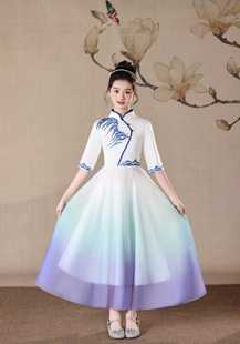 大合唱团演出服女长裙2025新款学生成人朗诵比赛中国风合唱团礼服