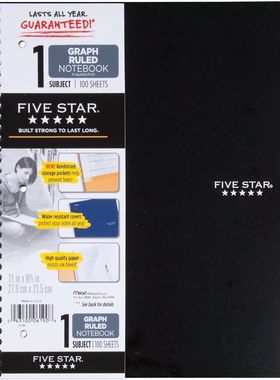 MEAD 06190 美德FIVE STAR美式一科目三孔方格笔记本方格记事本