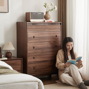 璞沁木作黑胡桃木五斗柜全实木储物柜收纳柜卧室家具五斗橱