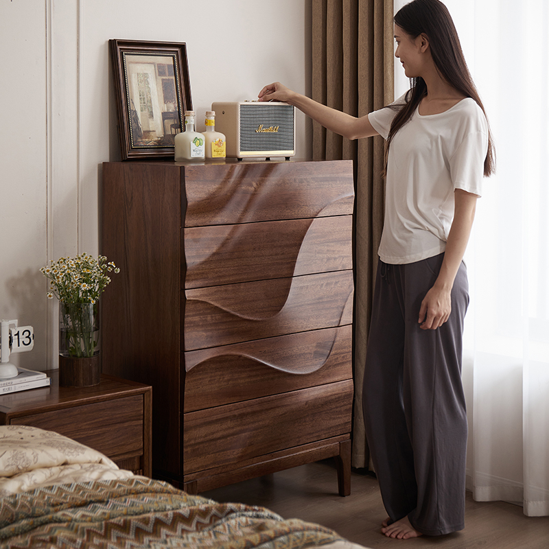 璞沁木作黑胡桃木五斗柜