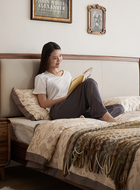 北欧简约黑胡桃木床全实木床双人床1.8米1.5米主卧床卧室家具