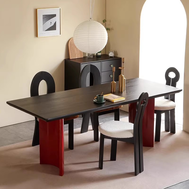 实木家用洽谈桌小户型长方形饭桌设计师现代简约北欧轻奢工作桌子