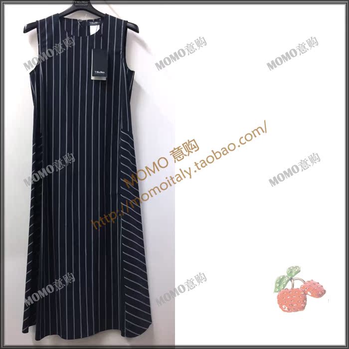 MOMOÒ⹺ S MaxMara 2018´ºÏÄ¿î ϸÌõÎÆÎÞÐäÁ¬ÒÂȹ ³¤È¹