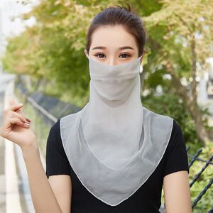 真丝防晒口罩护颈女夏季双层薄透气面罩户外遮阳100%桑蚕丝面纱