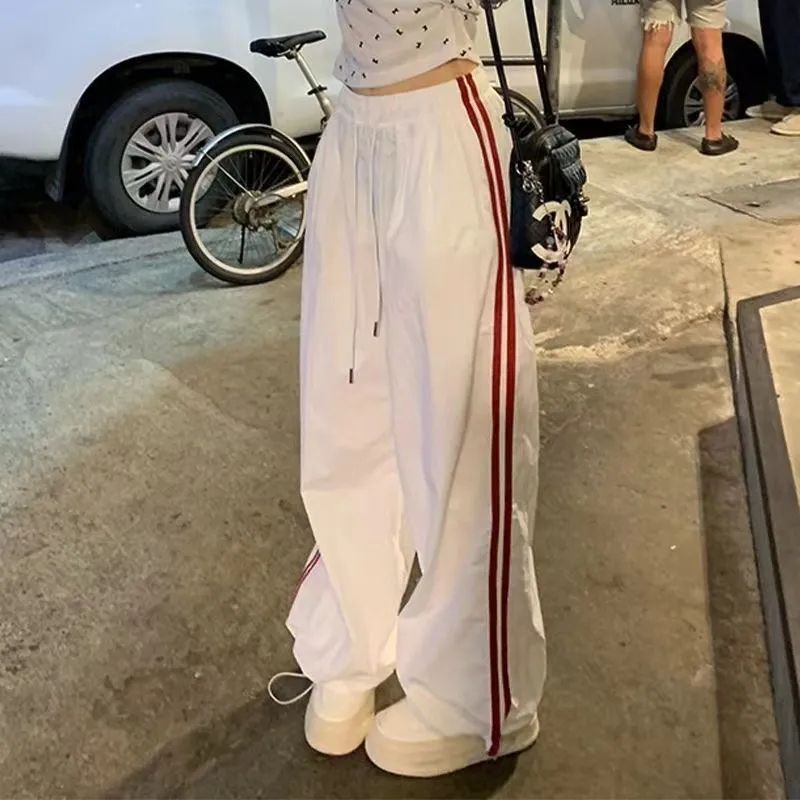 美式运动休闲裤女嘻哈松紧腰宽松阔腿裤潮流酷系辣妹束脚速干女裤