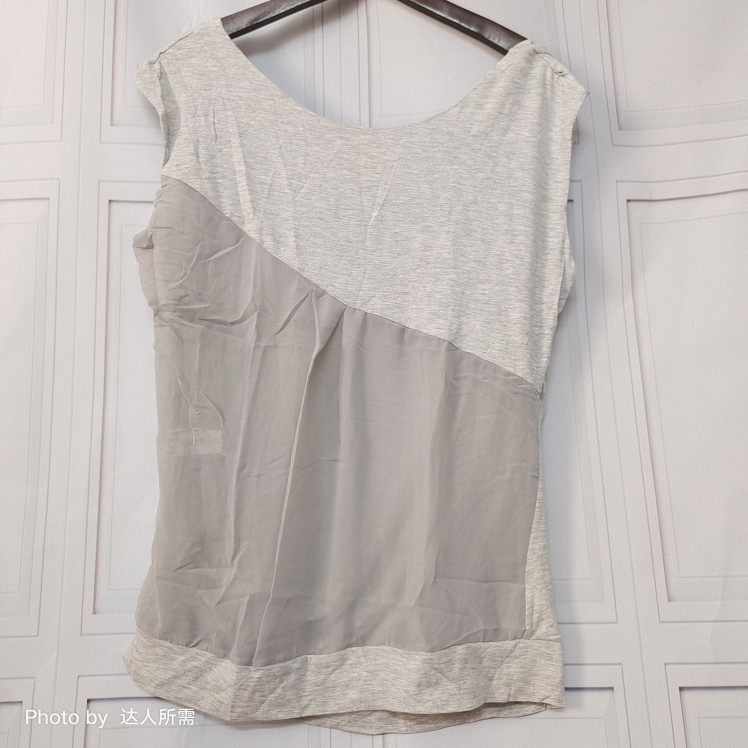 都市丽人凯诗芬女夏花灰色拼雪纺坎肩不规则背心气质上衣