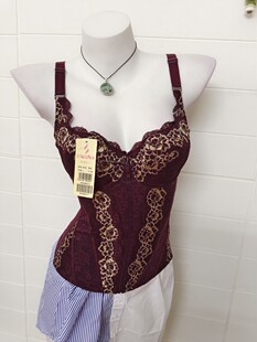 女网纱暗纹提花双层加压文胸一体骨衣拉链排扣塑身衣外穿款