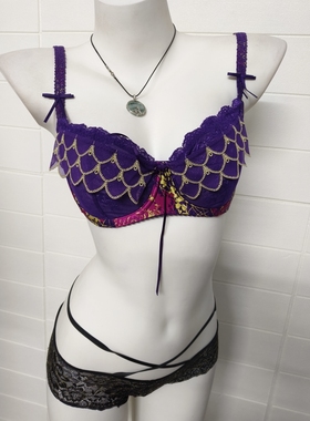 女钢圈聚拢含蓝紫色可系绑两穿性感水晶杯文火辣内衣多款可选