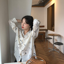 防晒百搭宽松显瘦长袖 女 雪纺碎花衬衫 复古夏韩版 馨帮帮自制 新款