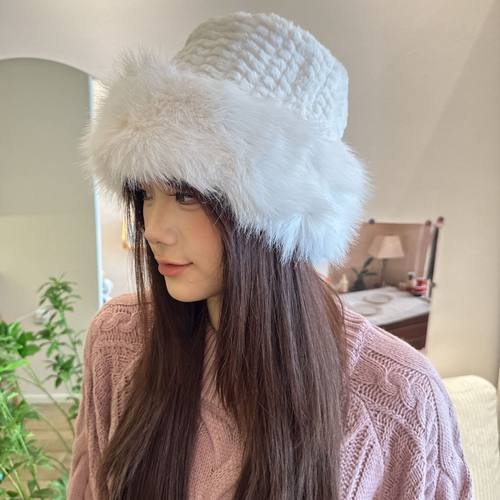 仿貂毛帽女冬季韩版显脸小加厚保暖渔夫帽日系大头围防寒盆帽子