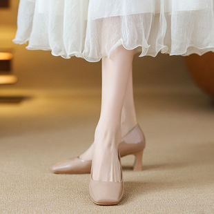 法式风方头粗跟高跟鞋女浅口单鞋绝美气质高级不累脚配裙子