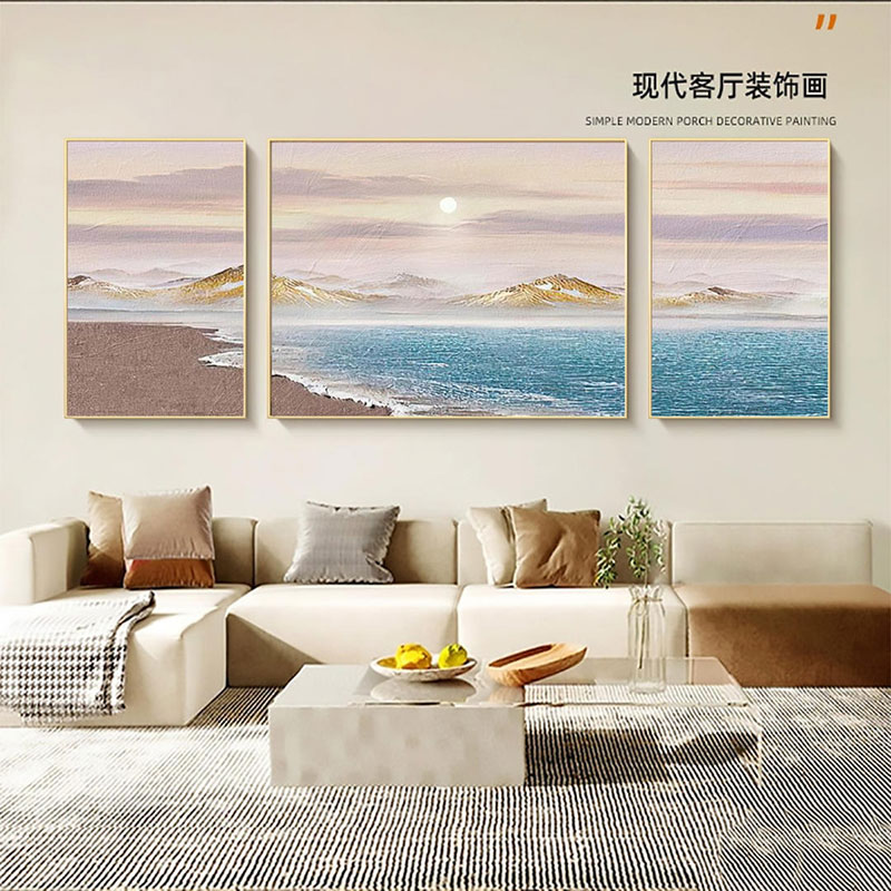小清新花卉客厅沙发挂画侘寂奶油风高级装饰画北欧肌理风格壁画图片
