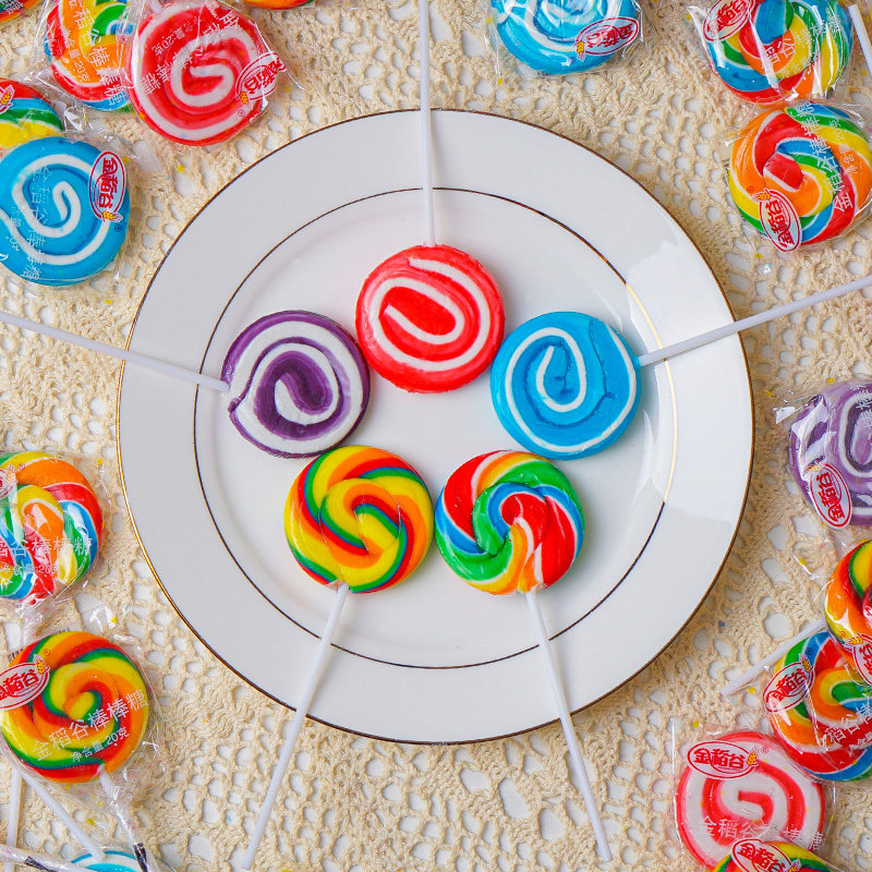 金稻谷彩虹棒棒糖20g五彩波板糖可爱高颜值儿童零食节日礼物糖果