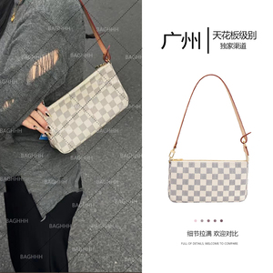 新款老花麻将包中古腋下包女白棋盘格子单肩斜挎手提carryall女包