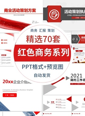精选商务红色ppt模板工作汇报总结公司介绍商业方案活动策划计划